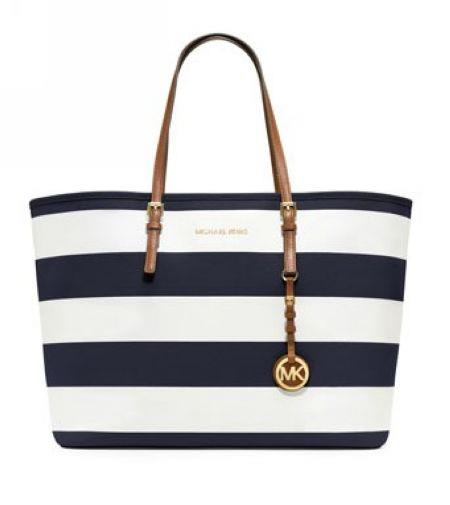 michael kors medium jet set striped reise tote navy-hvit Elg Billig 05dm8